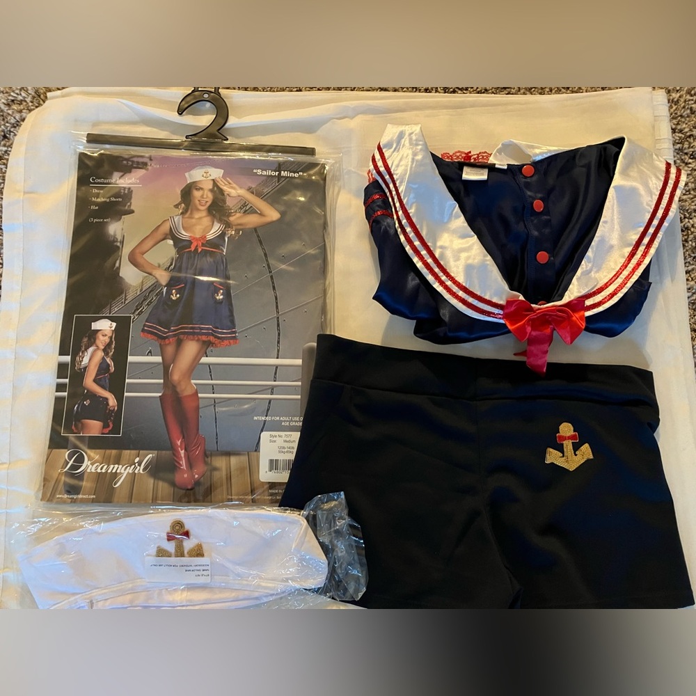 Dreamgirl Sexy Sailor Girl Halloween Costume Sz M Bonus NWT Purse & Long Socks